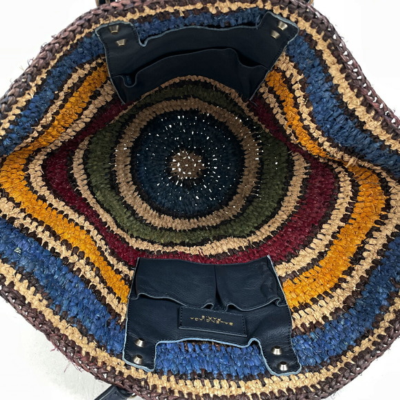 Balenciaga logo handbag basket bag tote raffia Navy Blue multicolor - Picture 7 of 7